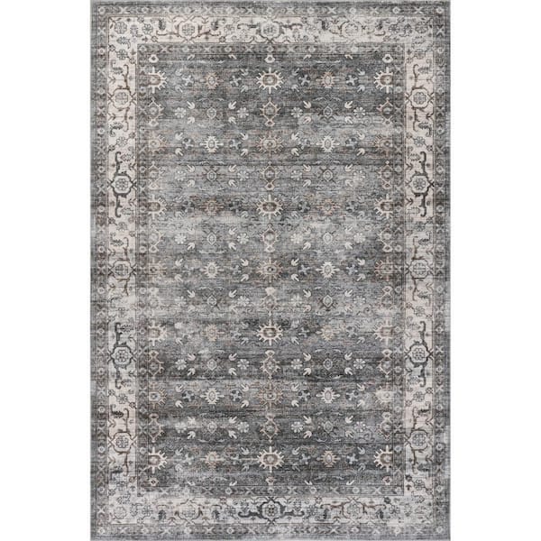 Myrtle Spill Proof Washable Vintage Grey 6 ft. x 9 ft. Indoor Area Rug