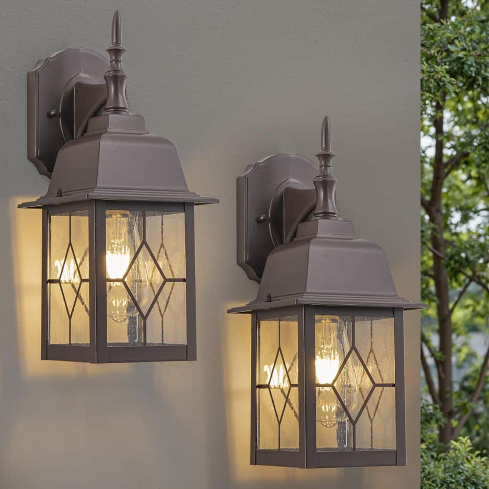 14 in. Oil-rubbed Bronze Aluminum Outdoor Hardwired Wall Lantern Sconce with Clear Tempered Seeded Glass (2-Pack) price history on PriceWatchPro