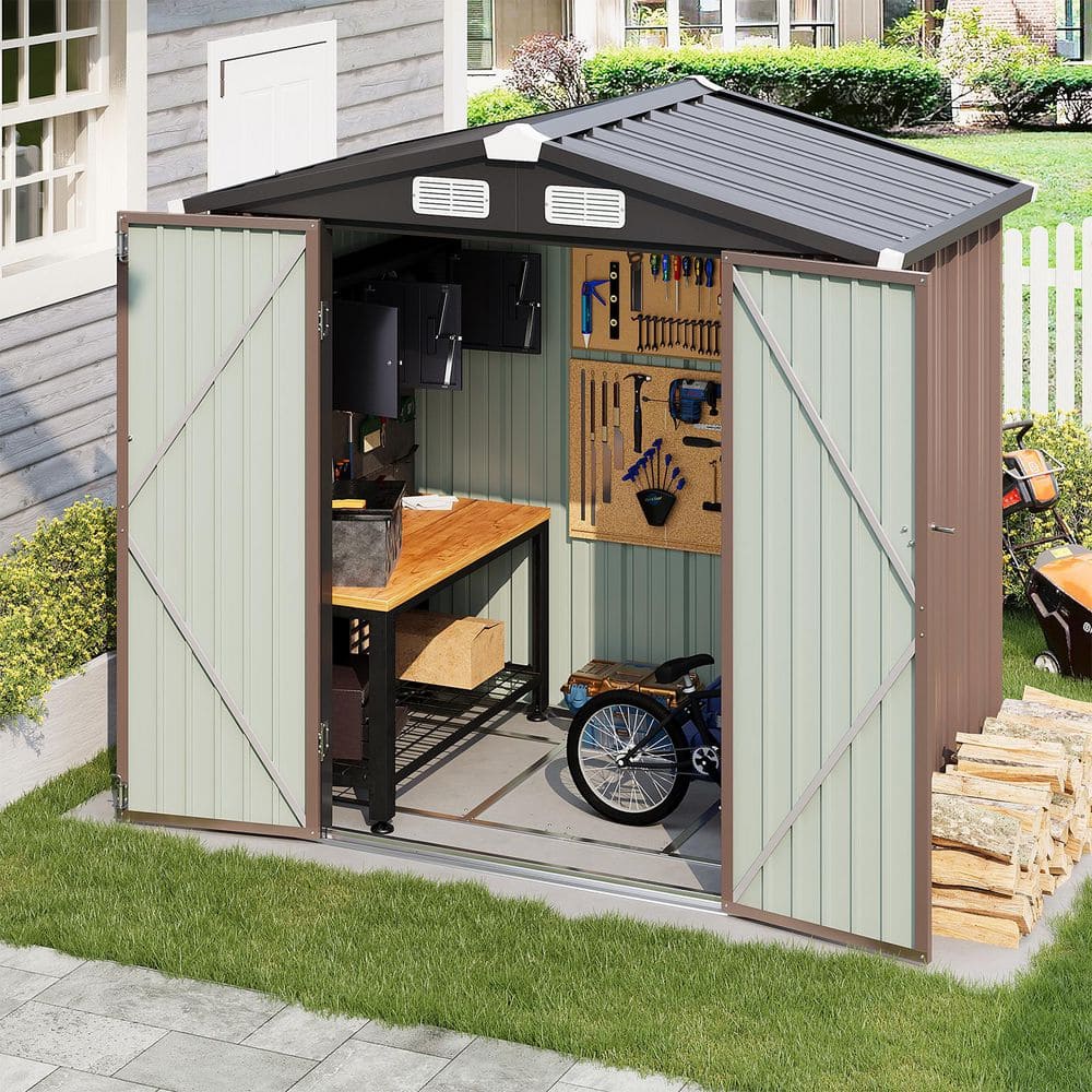 5.9 ft. W x 3.8 ft. D Metal Outdoor Storage Shed wit Base, Double Door and Vents for Patio (24 sq. ft.) price history on PriceWatchPro