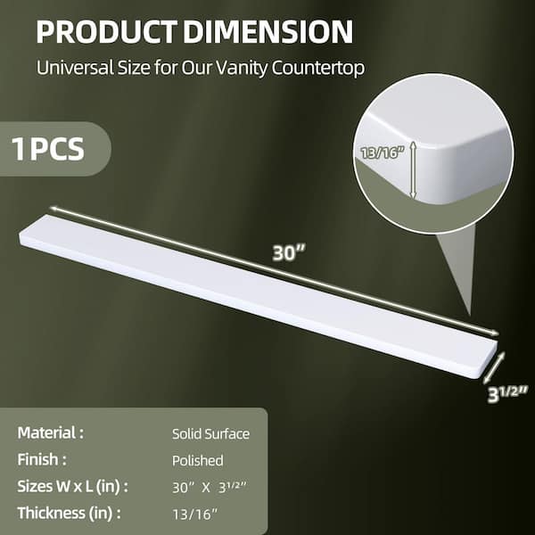 30 in. W x 3.5 in. H Solid Surface Vanity Backsplash in White Rear Panel for Bathroom Vanity