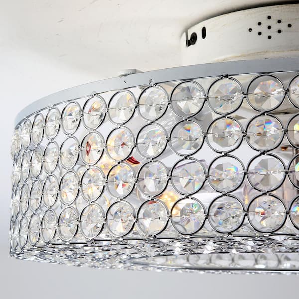 Tatahance 19.6 in. Smart White Flush Mount Fandelier Crystal
