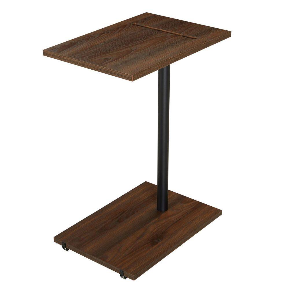cadeninc 19.69 in. Walnut Wood Side Table with iPad Rack For LIving Room HXLQD0RP6V The Home
