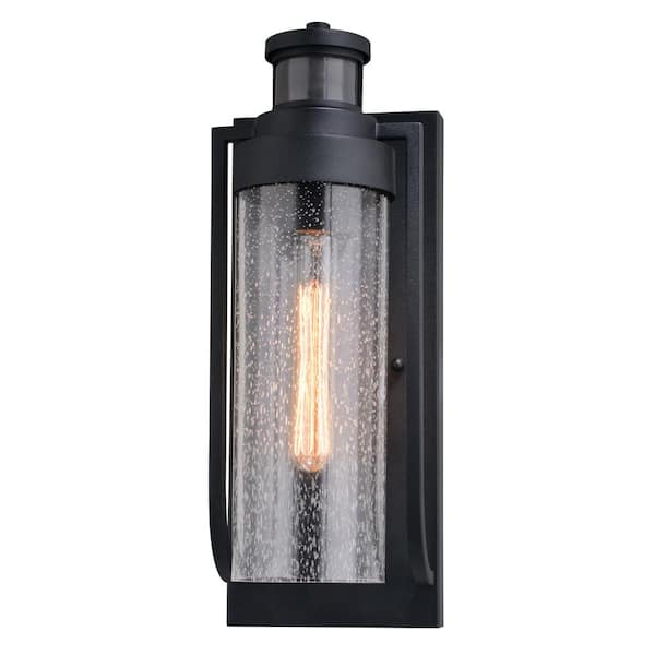 dualux Lawton Steel LED Compatible Black Motion Sensor Dusk to Dawn Outdoor Wall Light Transitional Clear Glass