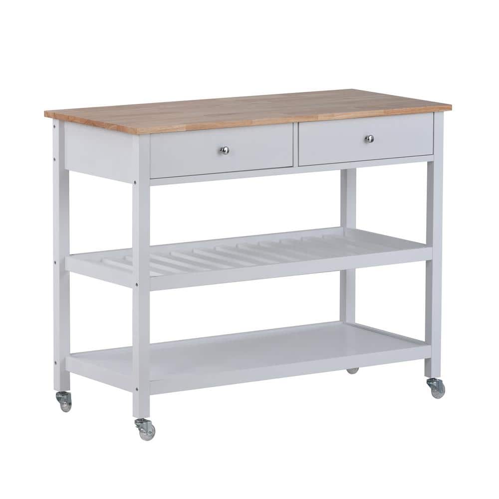 White Kitchen Cart with Stainless Steel Top and Locking Wheels H0511