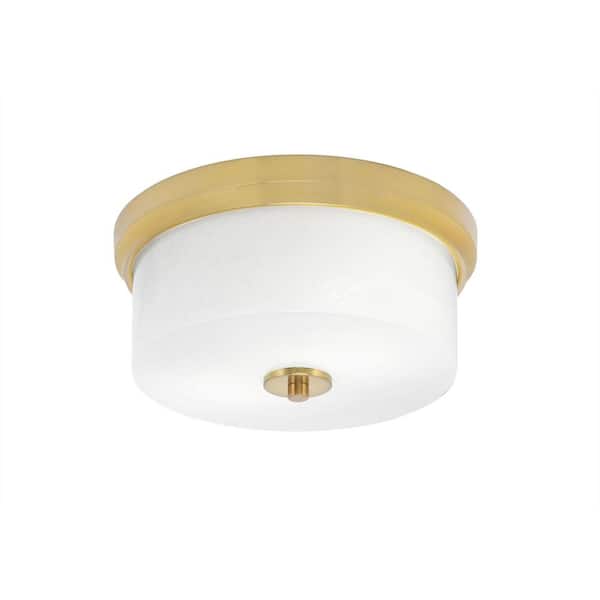 Unbranded Ashland 12 in. 2 Light New Age Brass Flush Mount with White Marble Glass Shade No Bulbs Included