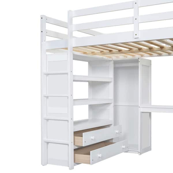 Harper & Bright Designs White Full Size Loft Bed with Wardrobe