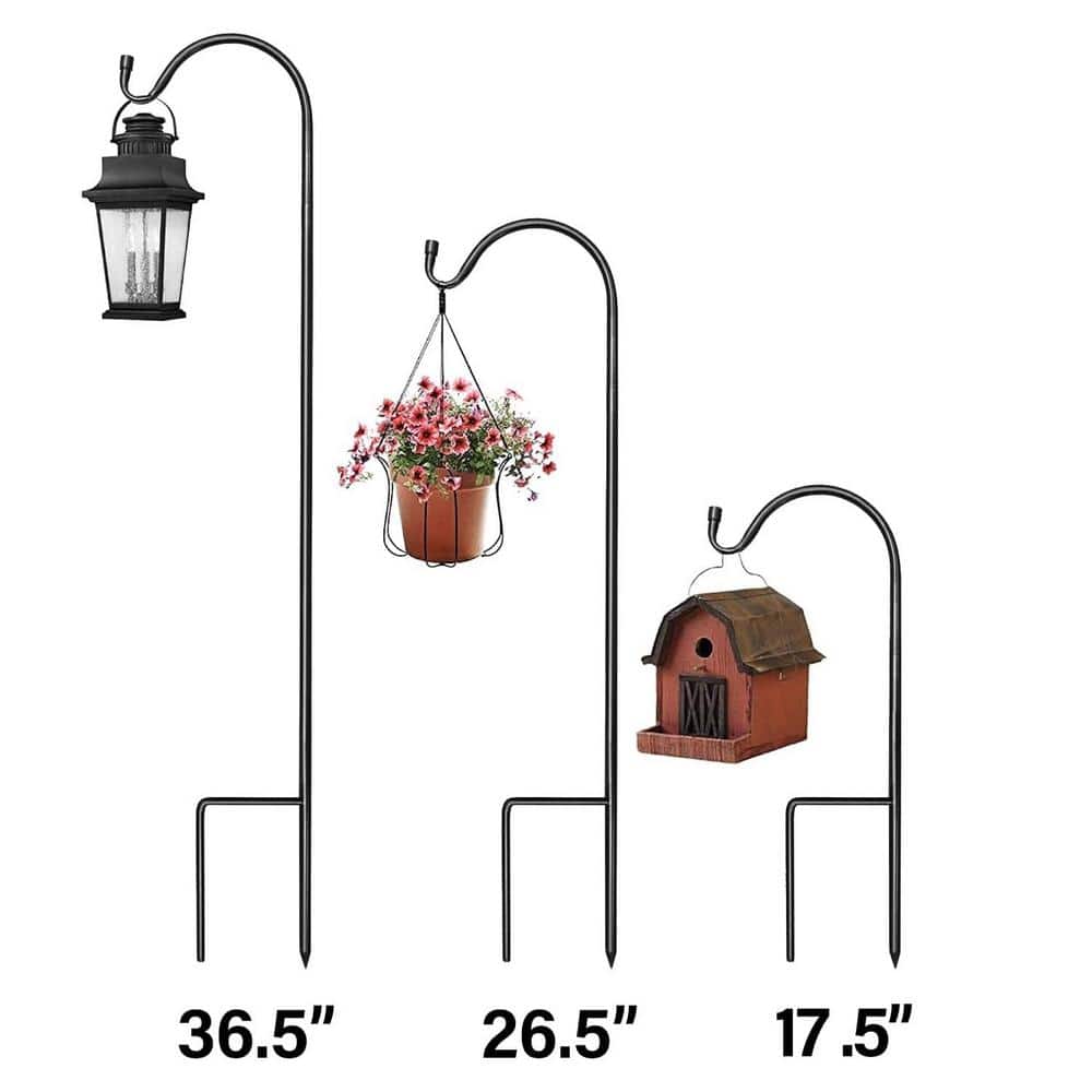 Ashman Black 65-Inch Steel Shepherd Hook for Outdoor Decor, 4 Pack