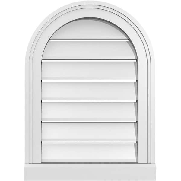 Ekena Millwork 16 in. x 22 in. Round Top White PVC Paintable Gable Louver Vent Functional