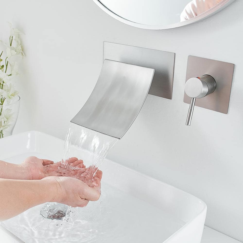 Brushed Nickel Wall Mount Waterfall Bathroom Faucet