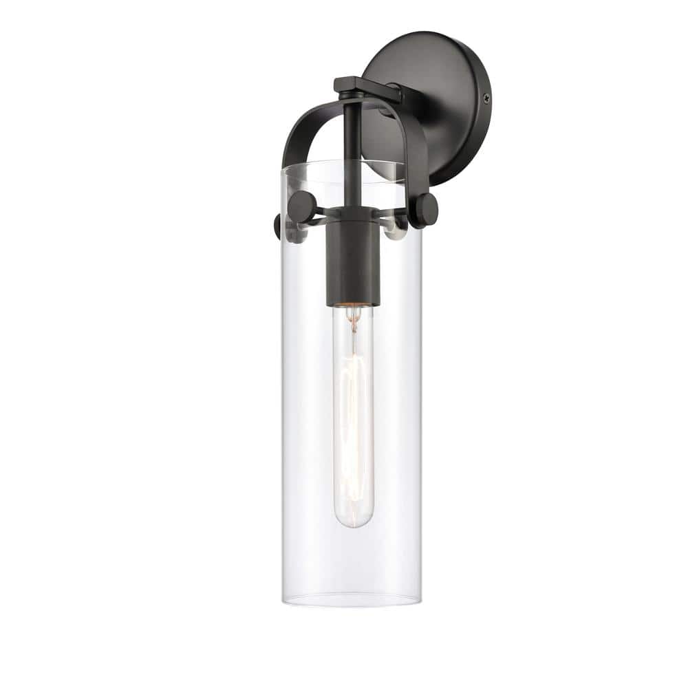Pilaster Matte Black Cylinder Wall Sconce with Dimmable Lighting
