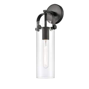 Pilaster 1-Light Matte Black Wall Sconce with Clear Glass Shade