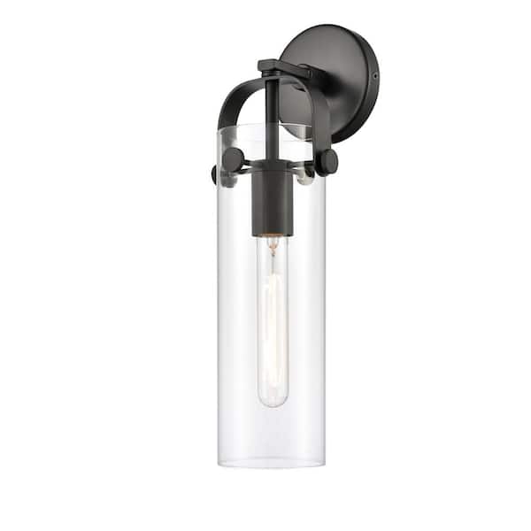 Innovations Pilaster 1-Light Matte Black Wall Sconce with Clear Glass Shade