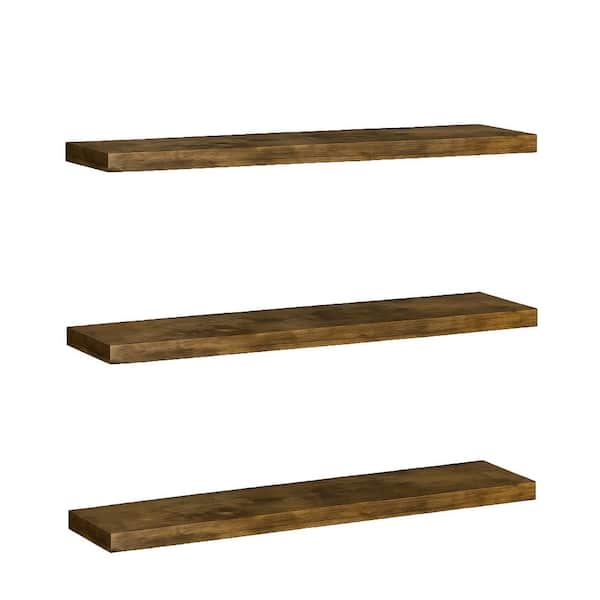 36 in. W x 7.8 in. D x 1.2 in. H Dark Brown Floating Shelves Set of 3 Wall Mounted Kitchen Cabinet Storage
