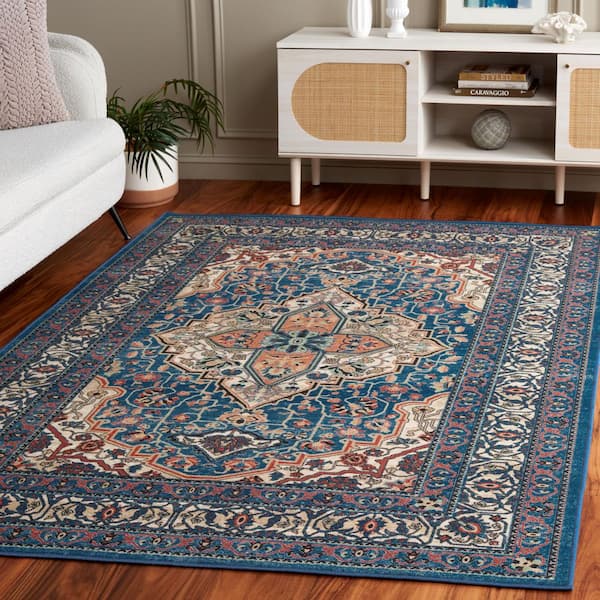 Journey Blue/Ivory 9 ft. x 12 ft. Machine Washable Medallion Ornate Area Rug