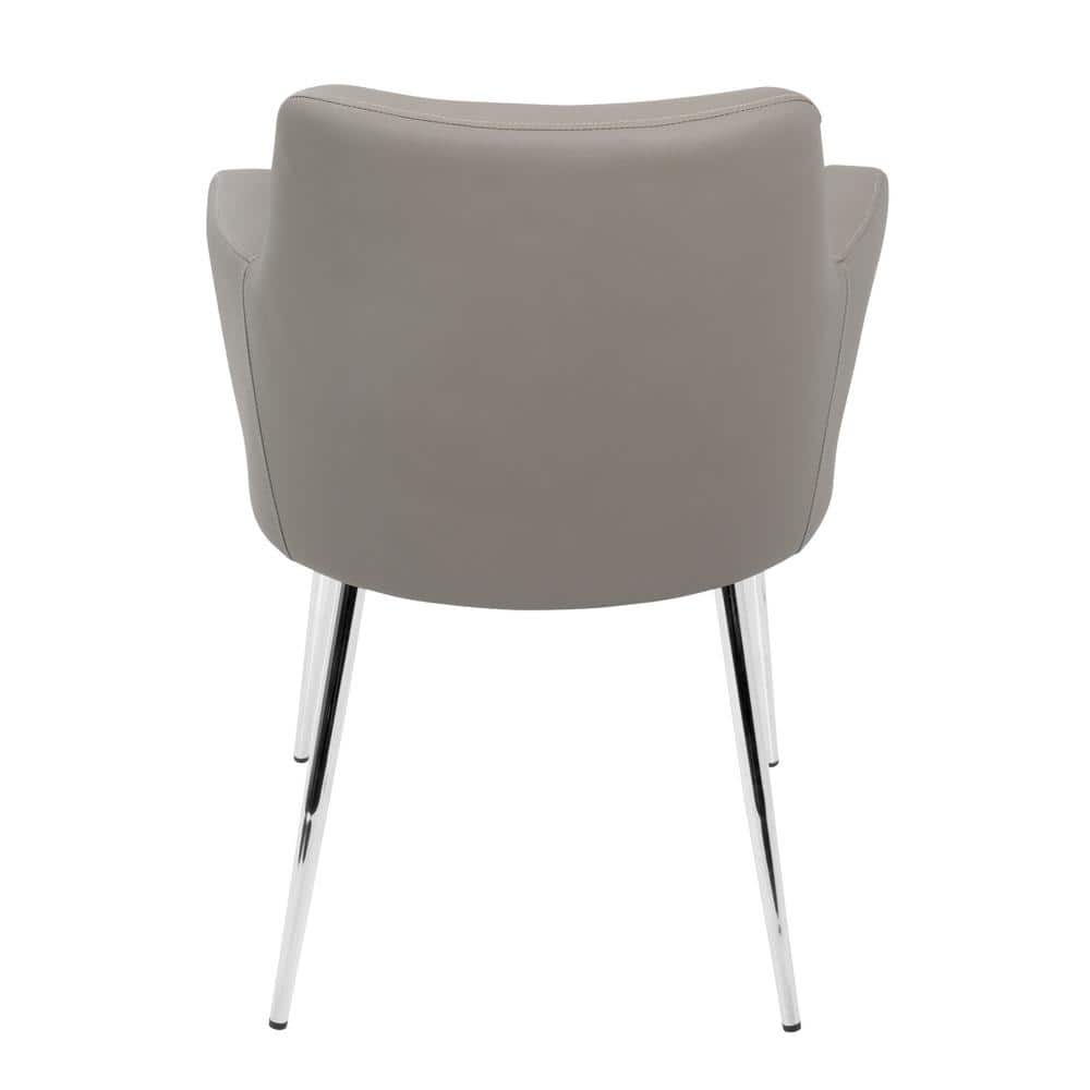 Scandinavian Gray Faux Leather Upholstered Side Chair with Metal Legs