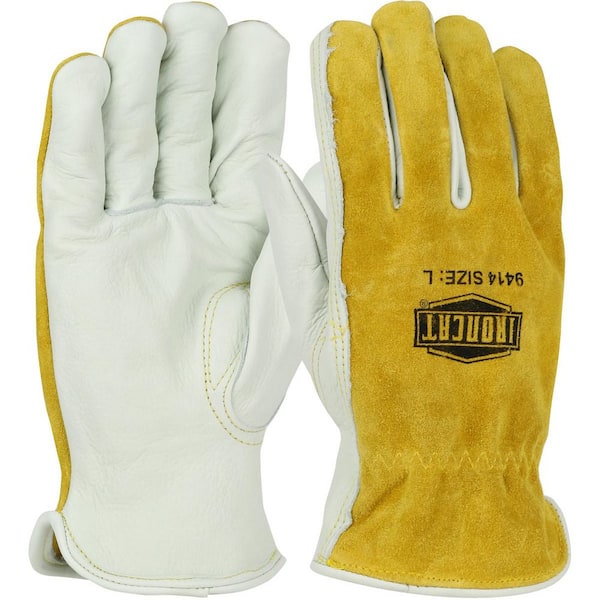 Large Premium Grade Top Grain Cowhide Leather Driver Gloves with Split Cowhide Back, Keystone Thumb