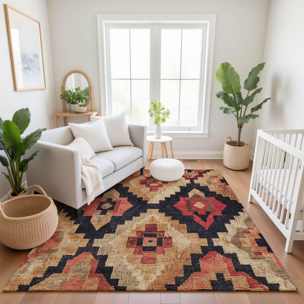 Mayfield Premium Machine Washable Abstract AMF1894 Rust 9 ft. x 12 ft. Area Rug - thumbnail 4