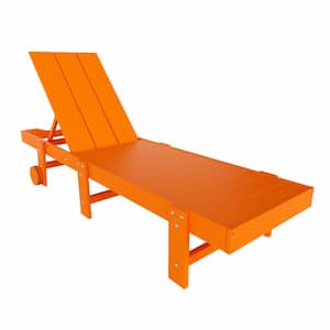Laguna Orange Fade Resistant HDPE All Weather Plastic Outdoor Patio Reclining Adjustable Chaise Lounge with Wheels