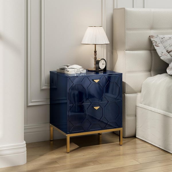 Clihome Honeycomb Wooden 2-Drawer Side Table in Blue