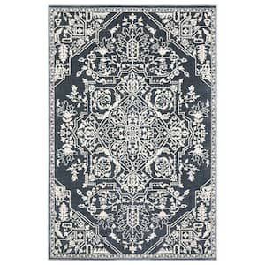 Imperial Blue/Ivory 4 ft. x 6 ft. Center Oriental Medallion Polyester Indoor Area Rug