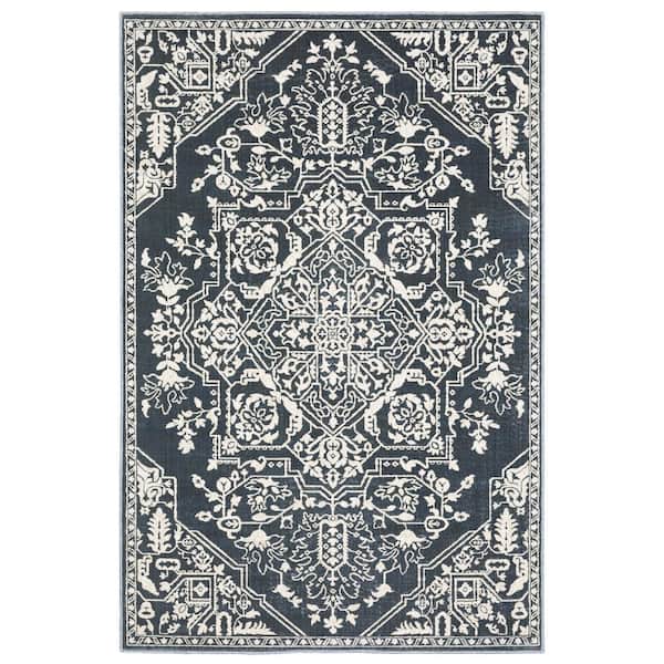 AVERLEY HOME Imperial Blue/Ivory 5 ft. x 8 ft. Center Oriental Medallion Polyester Indoor Area Rug
