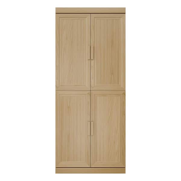 Natural Wood 72 in. H Storage Cabinet with Adjustable Shelves for Living Room Kitchen and Bedroom