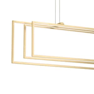 Jestin 46 in. 3-Light Integrated LED Champagne Gold Modern Statement Linear Chandelier for Dining Room