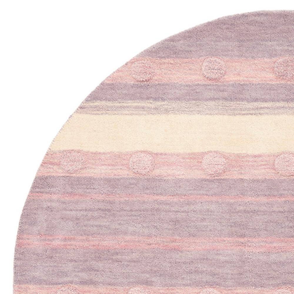 Ivory and Light Purple Round Wool Kids Rug, 5'