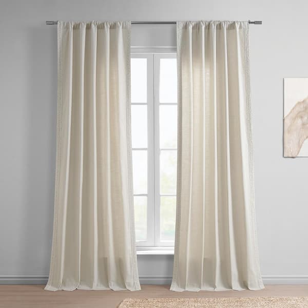 Exclusive Fabrics & Furnishings Maidstone Beige Modern Hampton Textured Cotton 50 in. W x 108 in. L Rod Pocket Light Filtering Curtain (Single Panel)