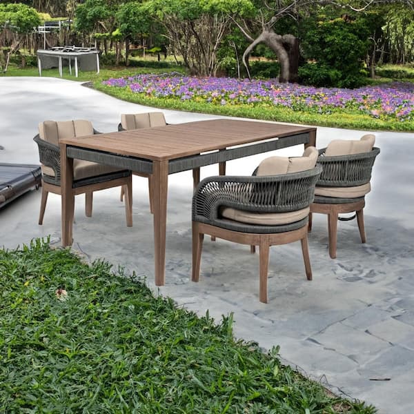 Kimi Brown 5-Piece Wood Rectangular Patio Dining Table and 4 Chairs Set