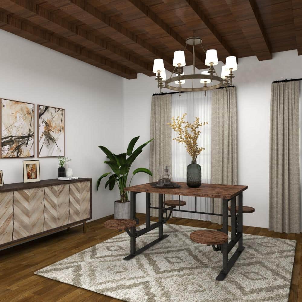 Reclaimed Teakwood 51" Industrial Dining Table with Marble Accents