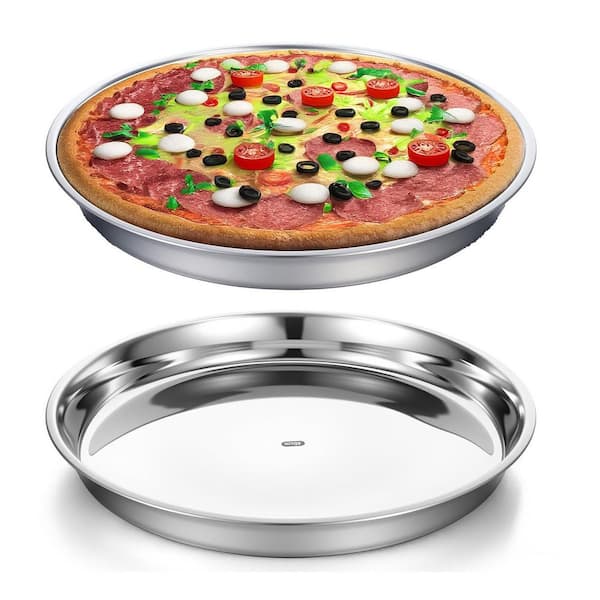 2 Pack Stainless Steel Deep Round Pizza Pan Non-Stick Heavy-Duty Baking Sheet Set for Oven Dishwasher Safe