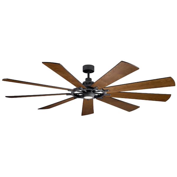 Gentry 85 in. Indoor Distressed Black Downrod Mount Ceiling Fan with Integrated LED with Wall Control Included