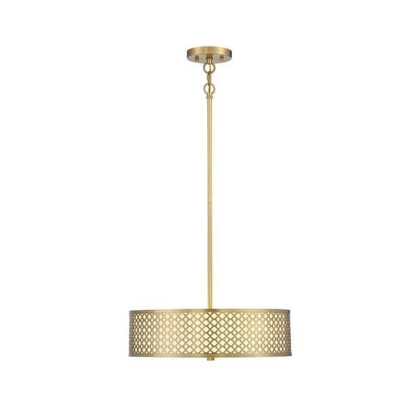 Savoy House 18 in. W x 5 in. H 3-Light Natural Brass Shaded Pendant ...