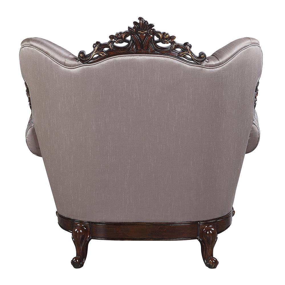 Benbek Taupe Faux Leather and Wood Accent Chair