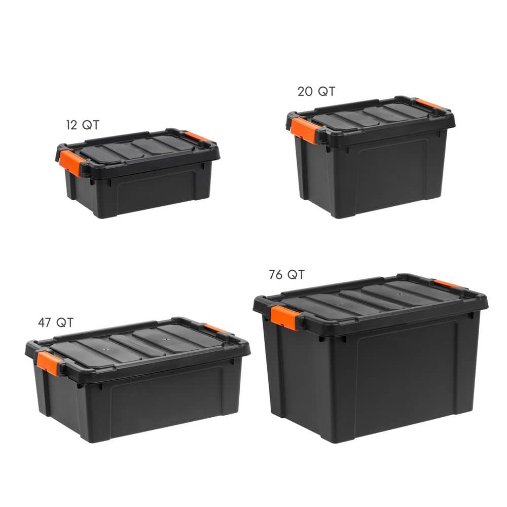Heavy Duty Black Stackable Plastic Storage Bins with Lids