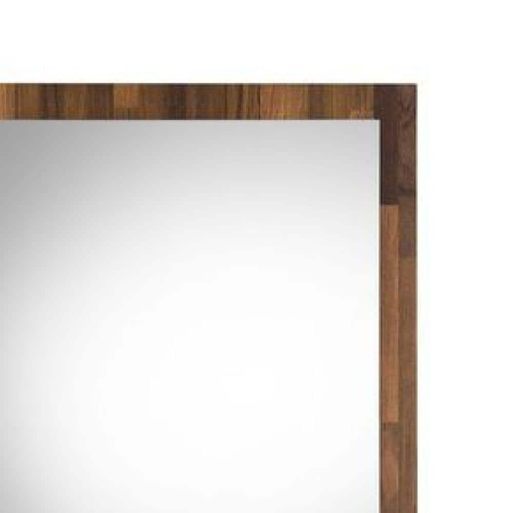 32-Inch Walnut Brown Rectangular Wood Wall Mirror