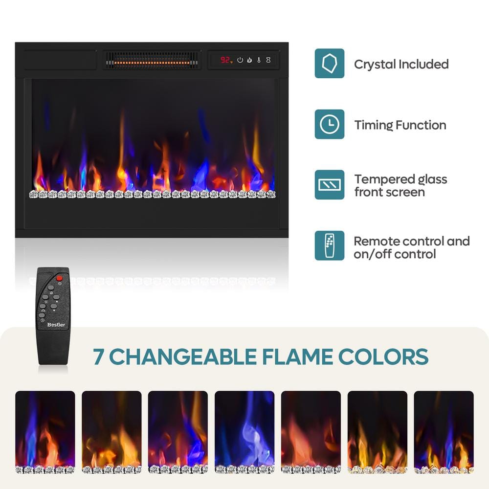 Black Modern Electric Fireplace TV Stand with LED Lights and Cabinet