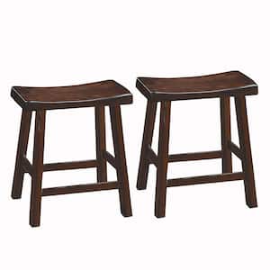 18" H Warm Cherry Brown Wooden Counter Height Stool with Saddle Seat (Set Of 2)