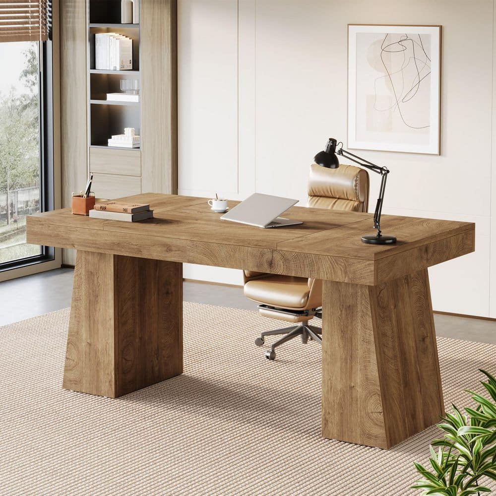 Moronia 55 in. Rectangle Light Brown Engineered Wood Executive Desk with Strong Support, Computer Table Office Desk price history on PriceWatchPro