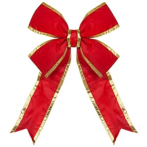 15 in. Red Nylon Outdoor Christmas Structural Bow with Gold Trim