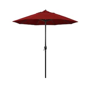 7.5 ft. Black Aluminum Market Patio Umbrella Auto Tilt in Jockey Red Sunbrella
