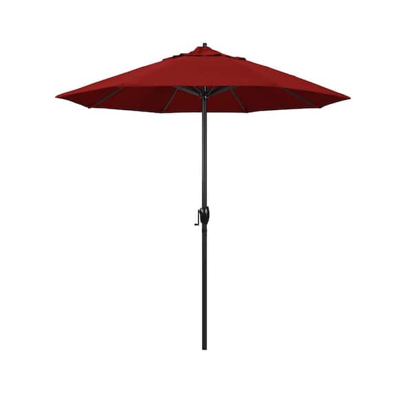 California Umbrella 7.5 ft. Black Aluminum Market Patio Umbrella Auto Tilt in Jockey Red Sunbrella