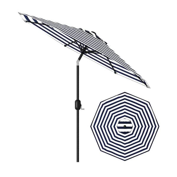 9 ft. Metal Pole Round Market Tilt Patio Umbrella with UV-Resistant Fabric in Blue and White Stripes