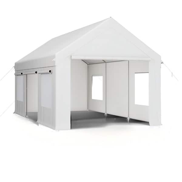 12 ft. W x 19.5 ft. D Heavy-Duty White Carport Canopy with Reinforced Base and Side Access Door