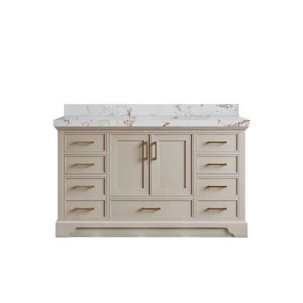 Willow Collections Charlotte 60 in. Single Sink Freestanding Fine Grain Bath Vanity with Viola Gold Qt. Top Unassembled