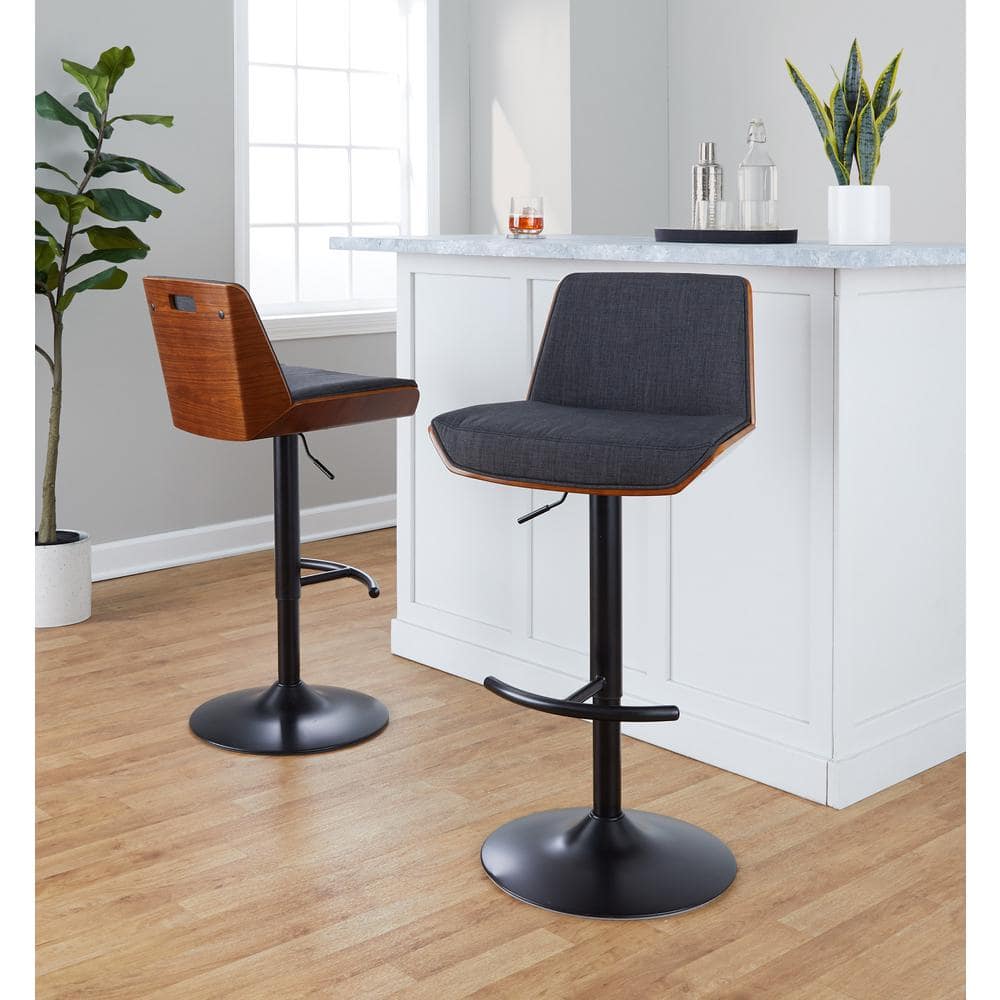 Charcoal Adjustable Swivel Bar Stools with Black Metal Base, Set of 2