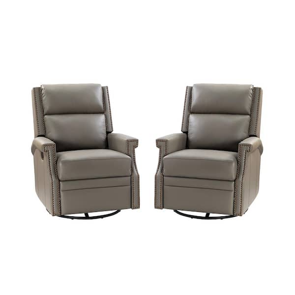 Dryope Dove Genuine Leather Swivel Rocker Recliner with Nailhead Trim (Set of 2)