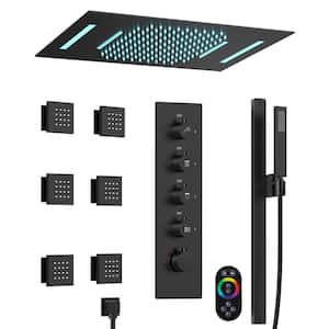 Smart LED 23 x 15 in. 15-Spray Multi-Function Wall Bar Shower Kit with 6-Body Spray Matte Black (Valve Included)