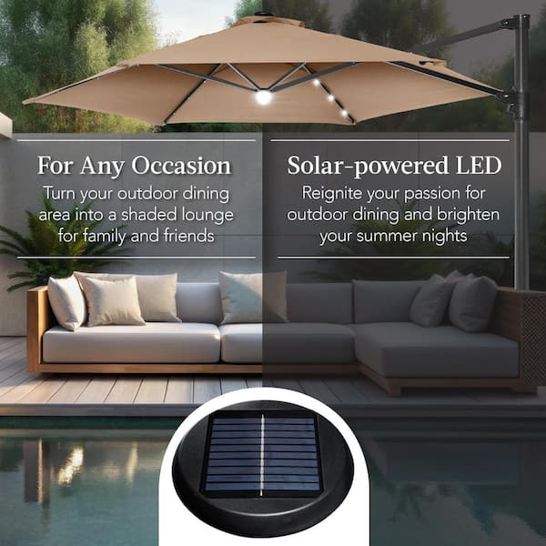 Best Choice Products 10ft 360 Rotating Cantilever Easy Auto Open Patio Umbrella w/ Solar LED Lights - Tan Best Choice Products 10ft 360 Rotating Cantilever Easy Auto Open Patio Umbrella w/ Solar LED Lights - Tan